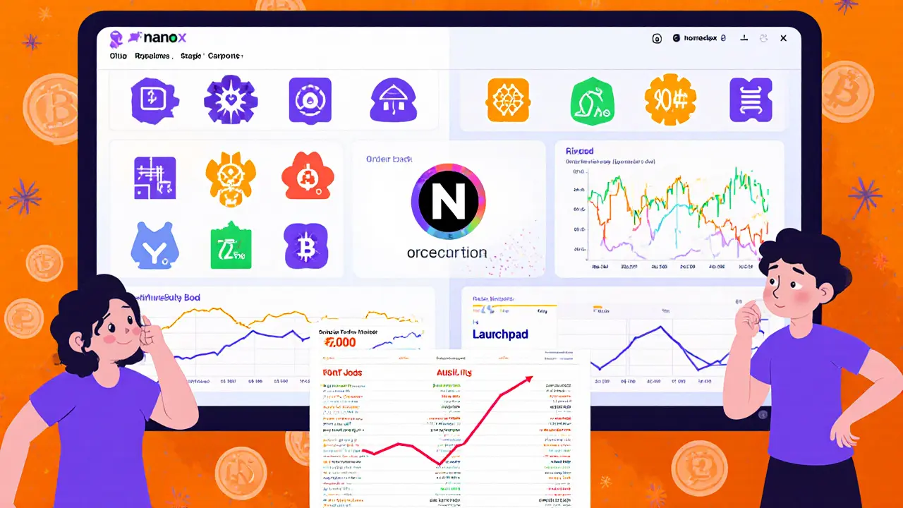 Cartoon dashboard showing Nanex features and empty order book indicating low liquidity.