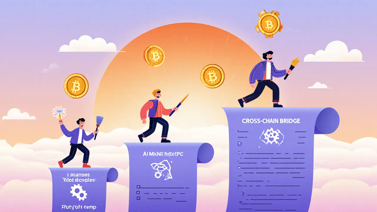 Cartoon roadmap with developers climbing steps toward future GLIDR features.