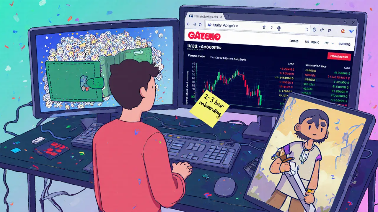 A new player overwhelmed by wallets, trading screens, and a game called Infinity Angel with a note about long onboarding.