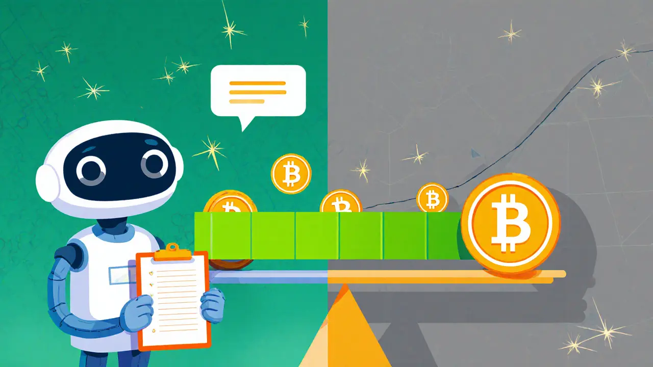 Cartoon robot adjusts a price band while a seesaw balances ETH and USDC in pools.