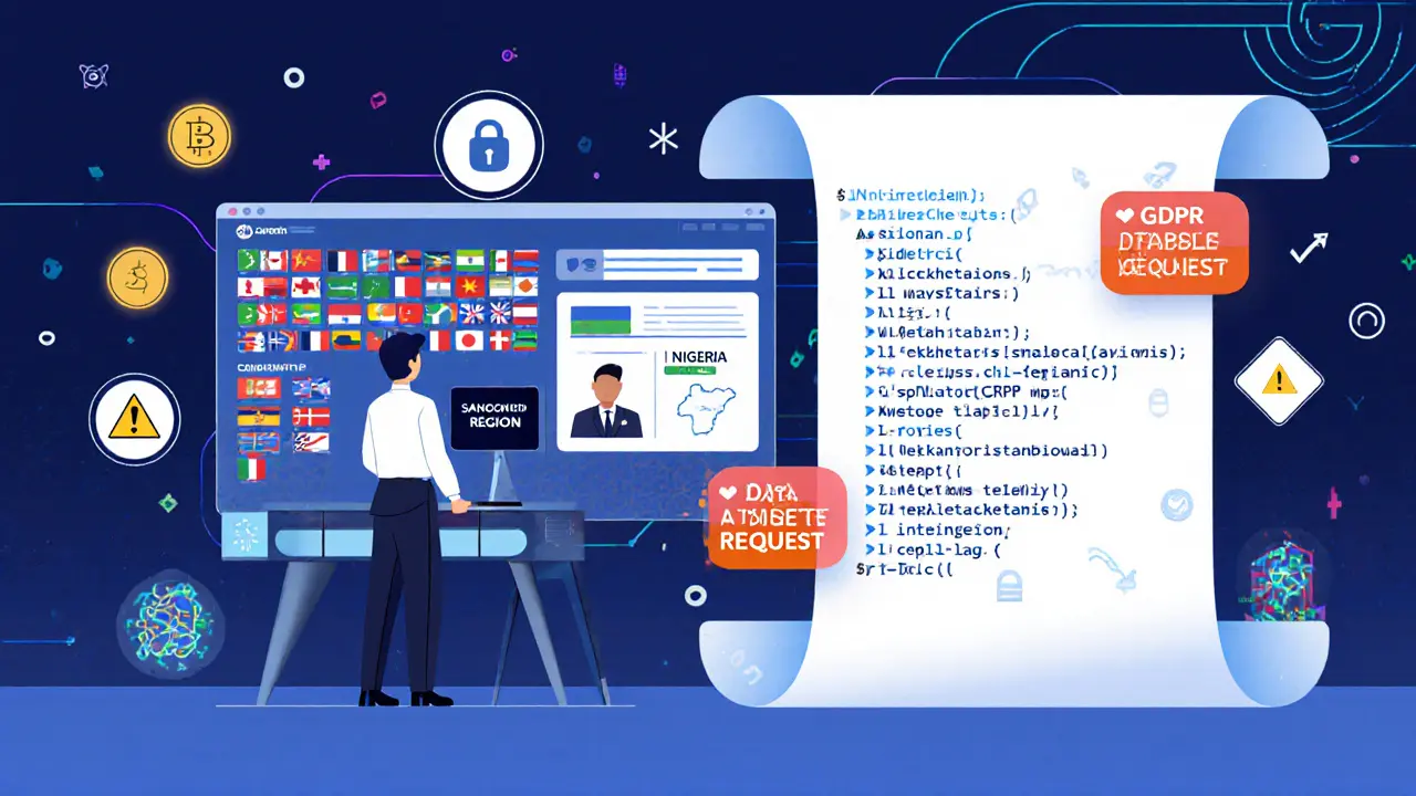 Compliance officer using AI dashboard to block users and flag legal issues in real time.