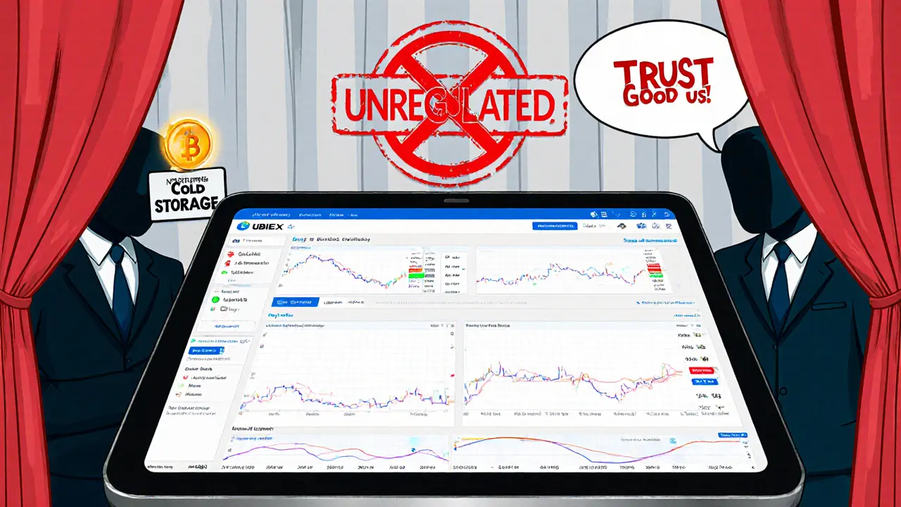 Trading screen with hidden figures behind &#039;No Team Info&#039; and a giant &#039;UNREGULATED&#039; stamp.