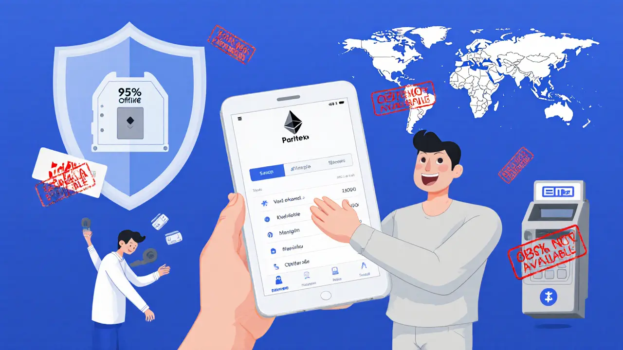 A Turkish user buying crypto on a simple Paritex app with cold storage security icons nearby.