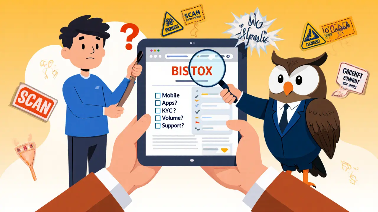 A user checking a fake website while a wise owl explains what to look for in a safe exchange.