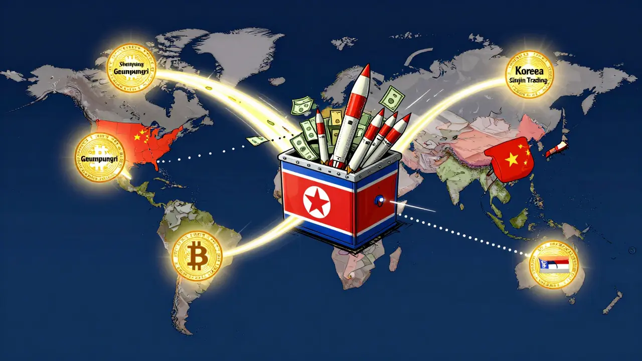 Global crypto laundering network connecting U.S. firms to sanctioned North Korean entities across Asia and Middle East.
