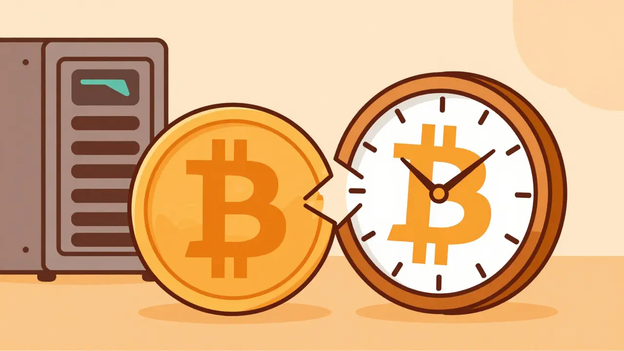 Bitcoin coin splitting in half during halving process