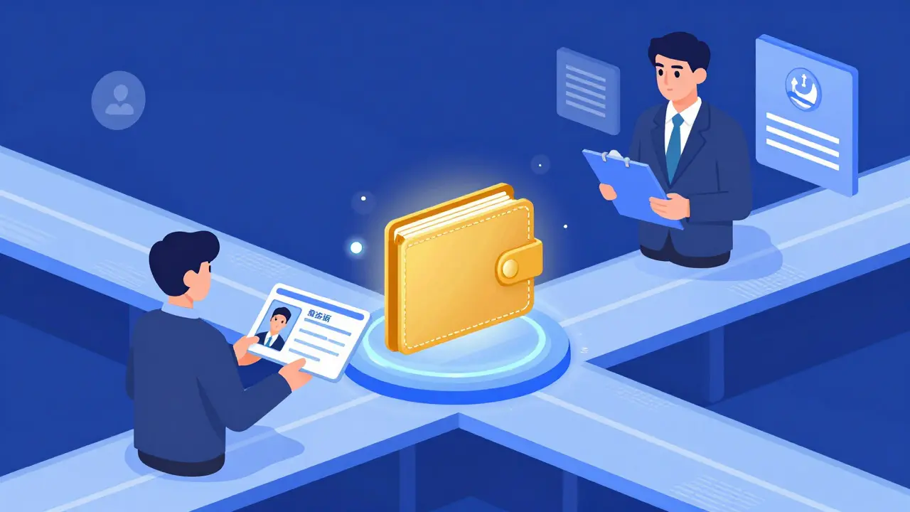 A digital bridge connecting an ID card to a crypto wallet.