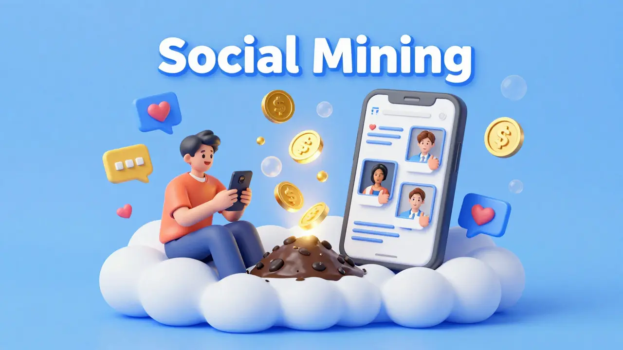 A person earning digital tokens through social media interactions.