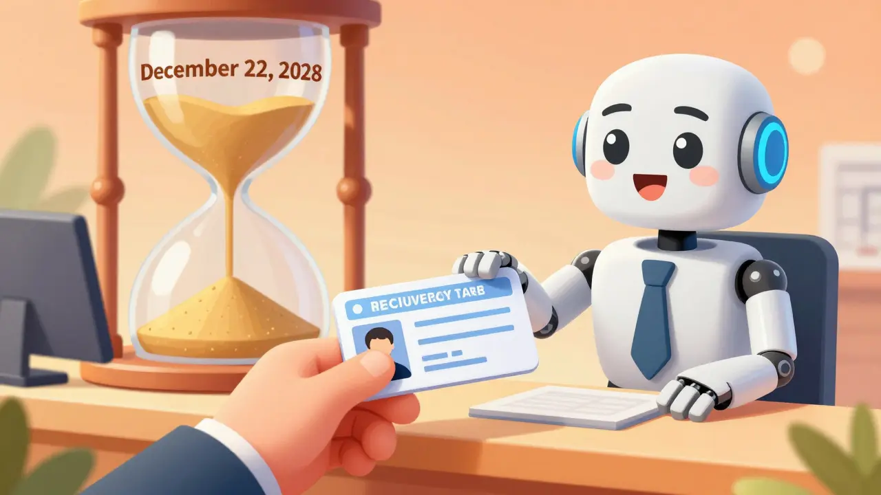 Cartoon of a person submitting ID to a robot to recover crypto assets.