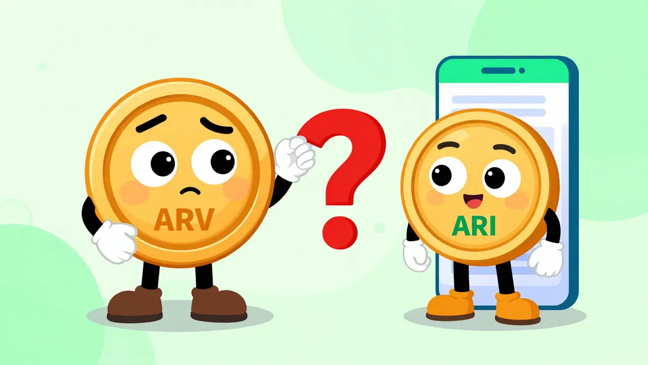 Two different crypto mascots representing ARV and ARI tokens to show their difference