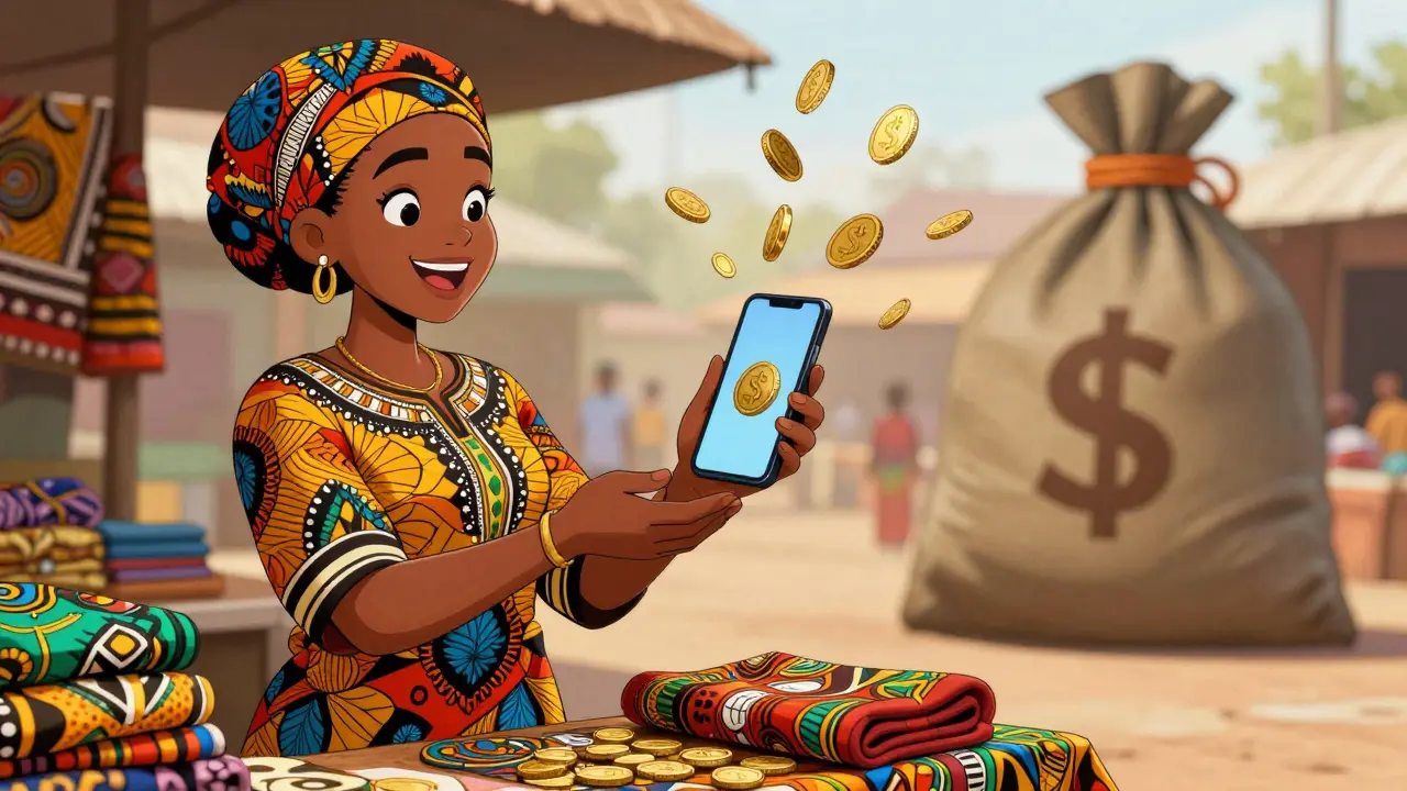 Vendor receives digital payment while avoiding high banking fees.