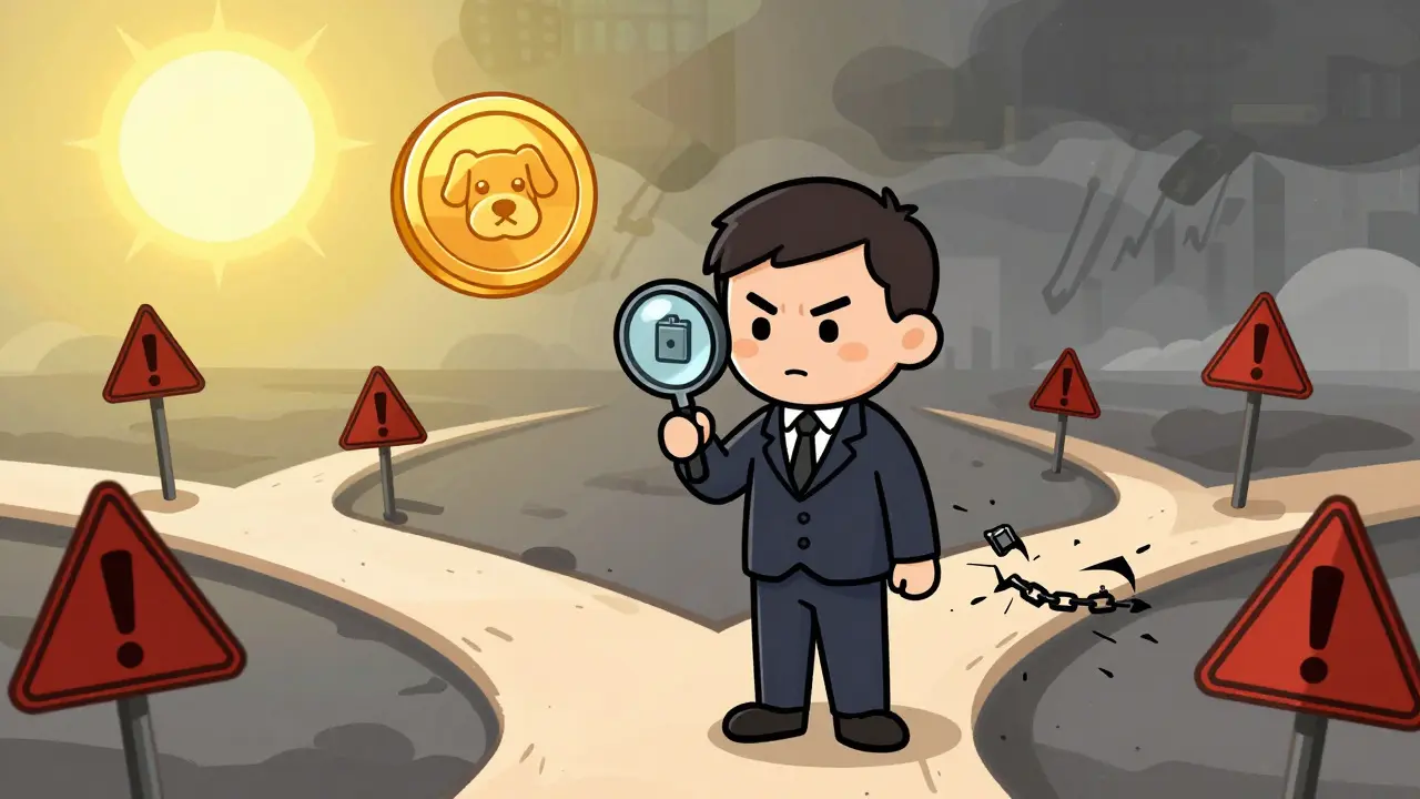 Cartoon investor weighing crypto rewards against security risks