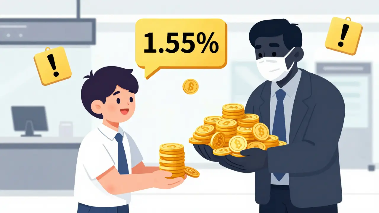 Cartoon showing high broker fees taking most of user's coins