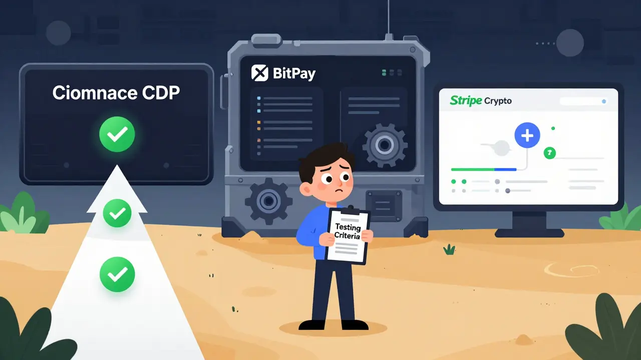 Comparison of different crypto sandbox interfaces for Coinbase, BitPay, and Stripe