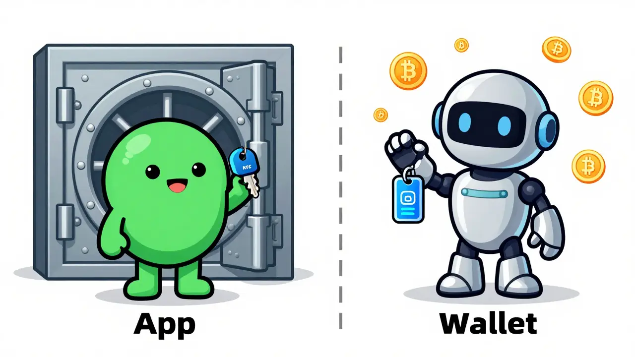 Illustration comparing restricted Coinbase App with open Wallet access