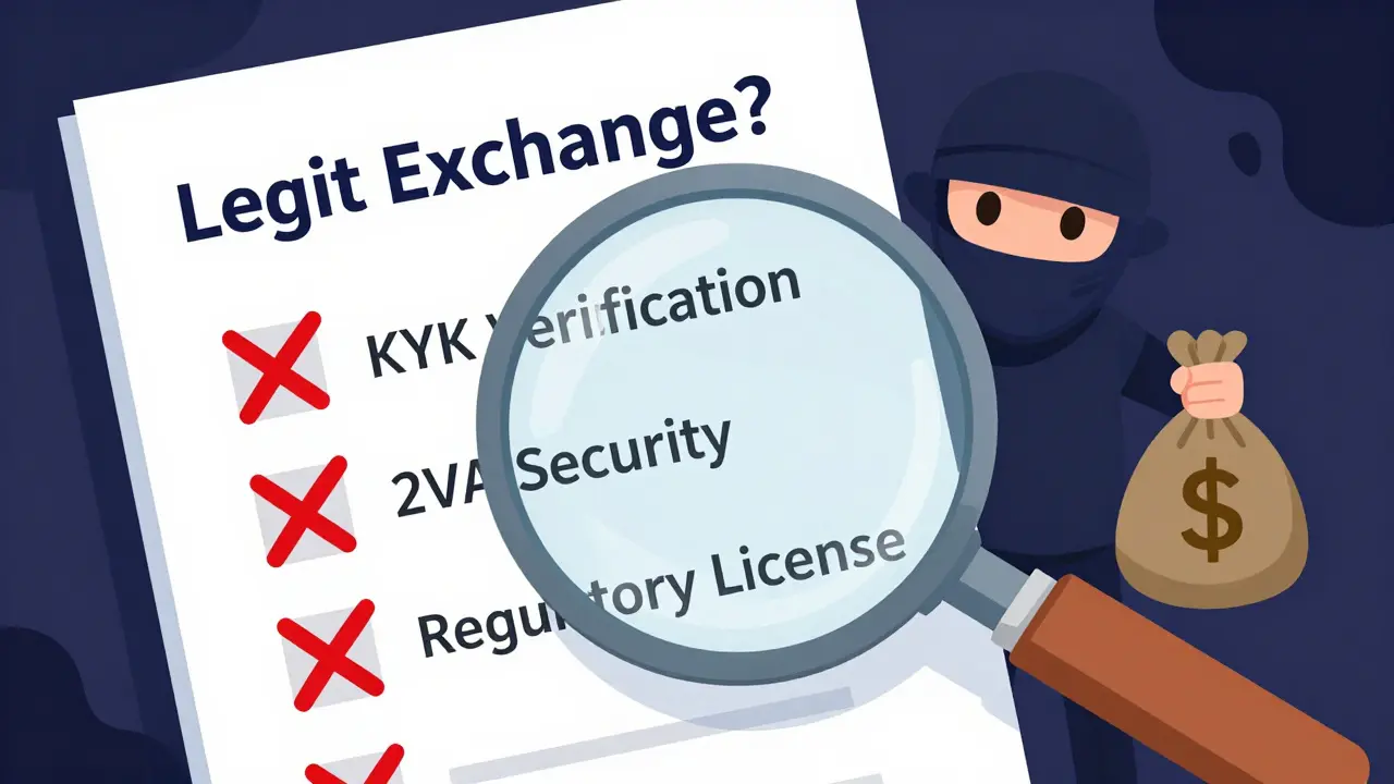 Magnifying glass revealing security red flags and scam threats on a checklist