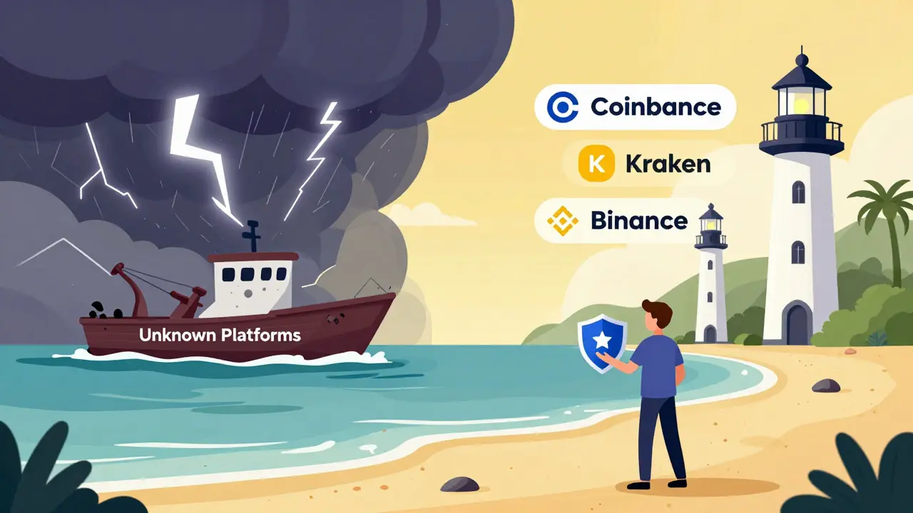 Safe lighthouses of legit exchanges vs stormy sea of unknown crypto platforms