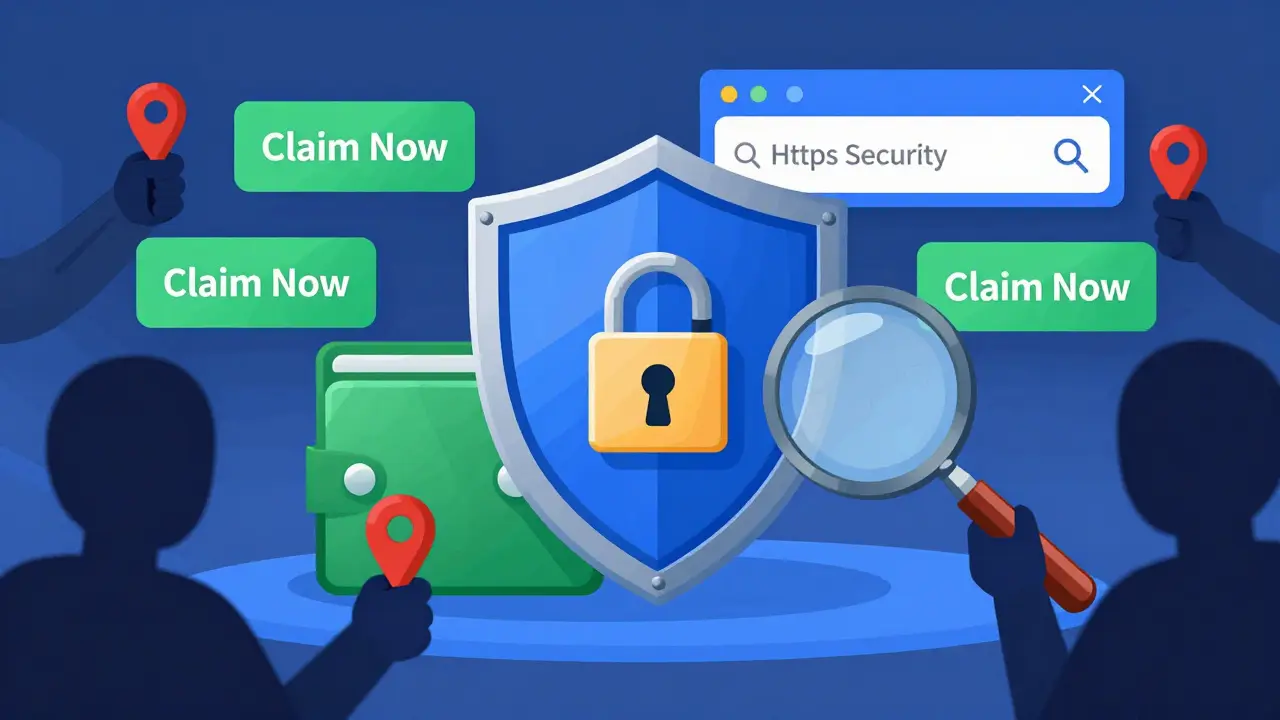 Shield protecting a crypto wallet from phishing scams and fake links