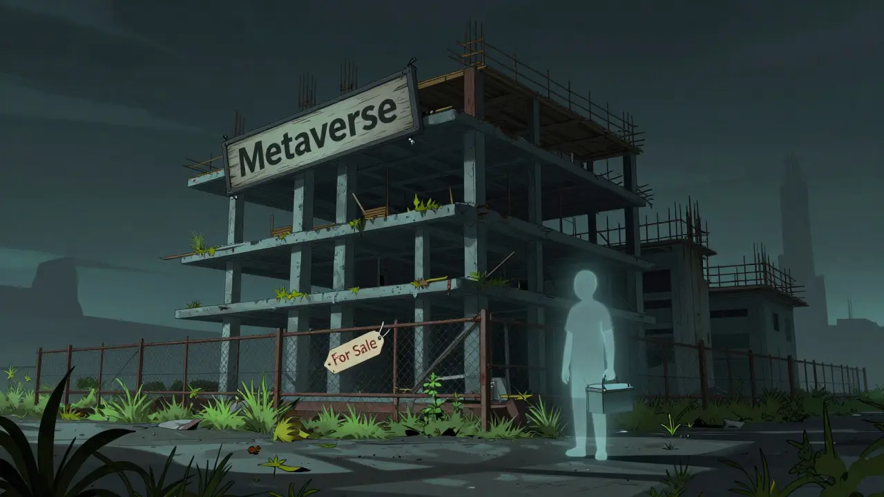 Abandoned metaverse construction site cartoon