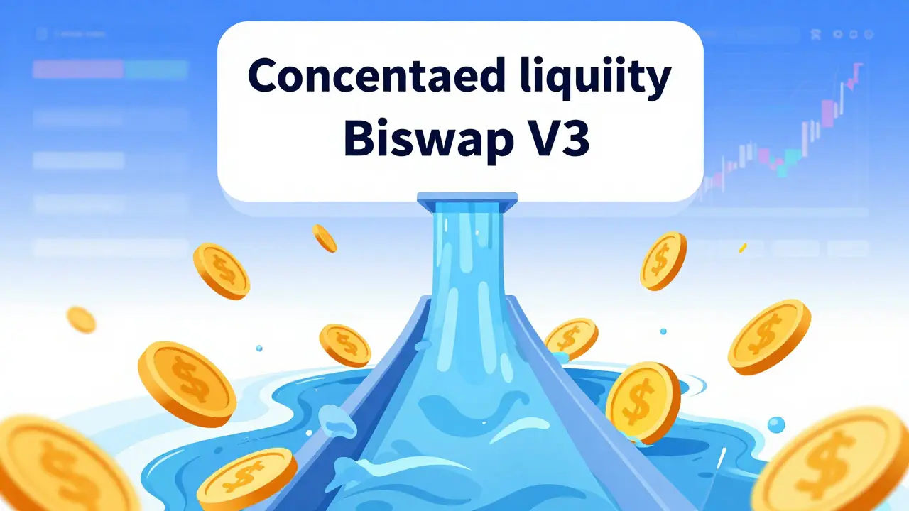 Illustration showing concentrated liquidity flowing through an efficient channel