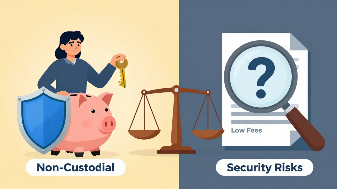 Illustration weighing non-custodial security benefits against audit risks