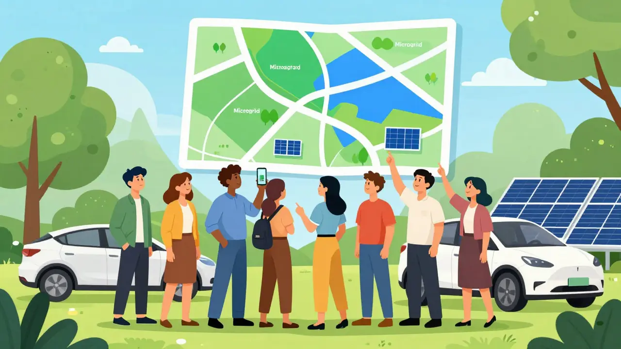 Neighbors viewing a holographic map of their local microgrid