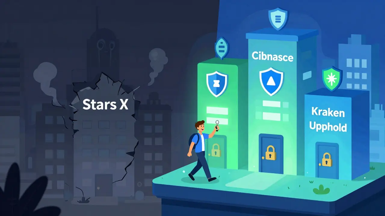 Safe regulated exchanges vs crumbling scam platform illustration