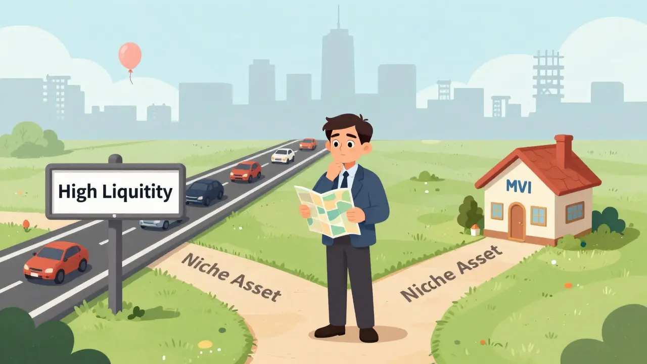 An investor choosing a niche crypto path over a busy mainstream road.