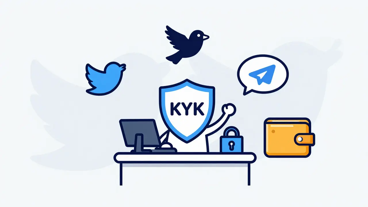 Cartoon character preparing for crypto airdrop with KYC and wallet icons