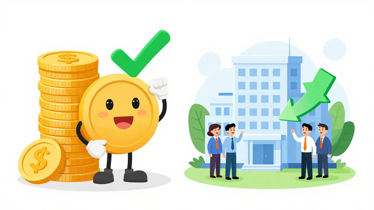 Cartoon characters showing tax benefits and dividend refunds