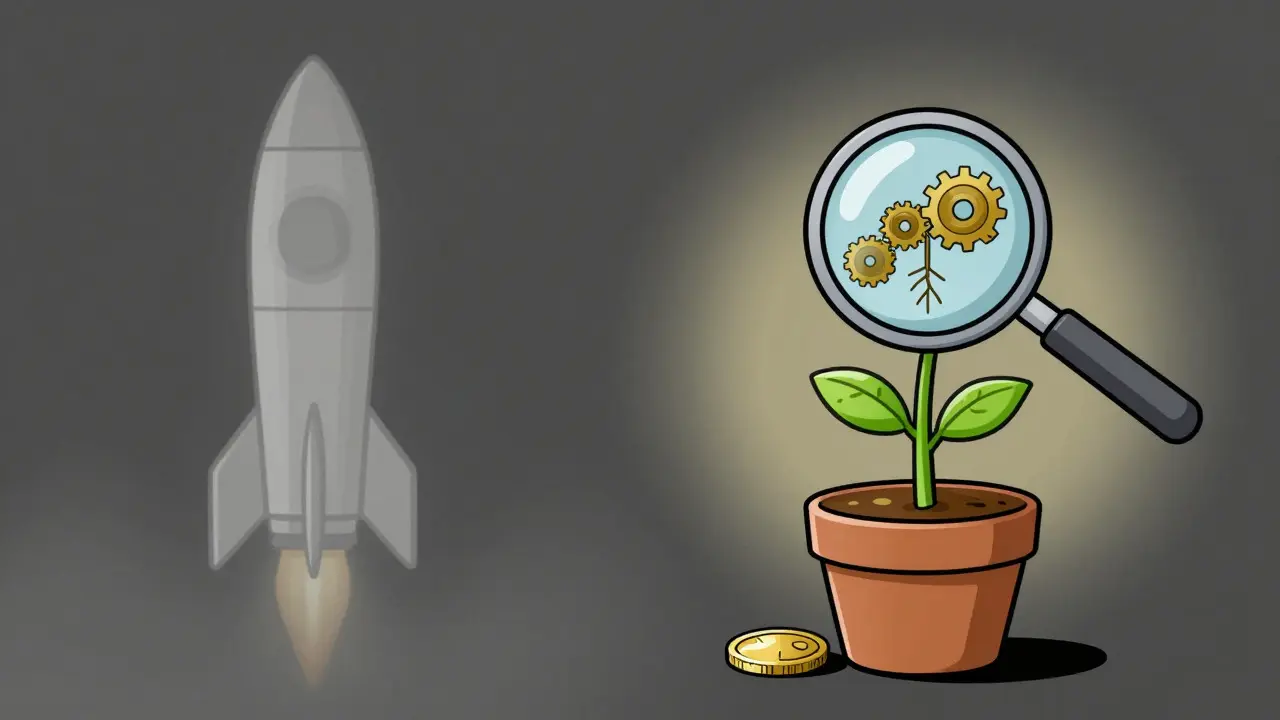 Cartoon comparison of faded launch hype vs modest current growth