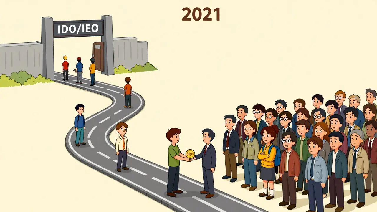 Cartoon showing limited 2021 token distribution vs public exclusion