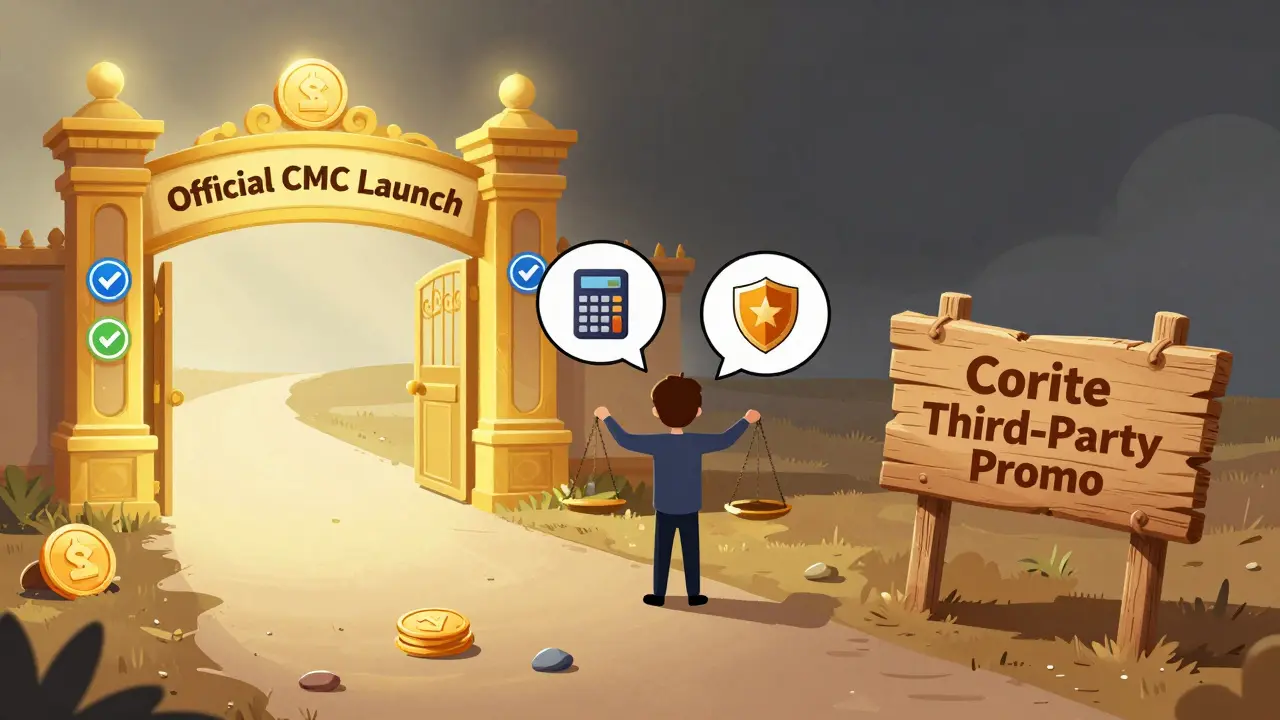 Comparison of official CMC launch gate versus flimsy third-party promo path