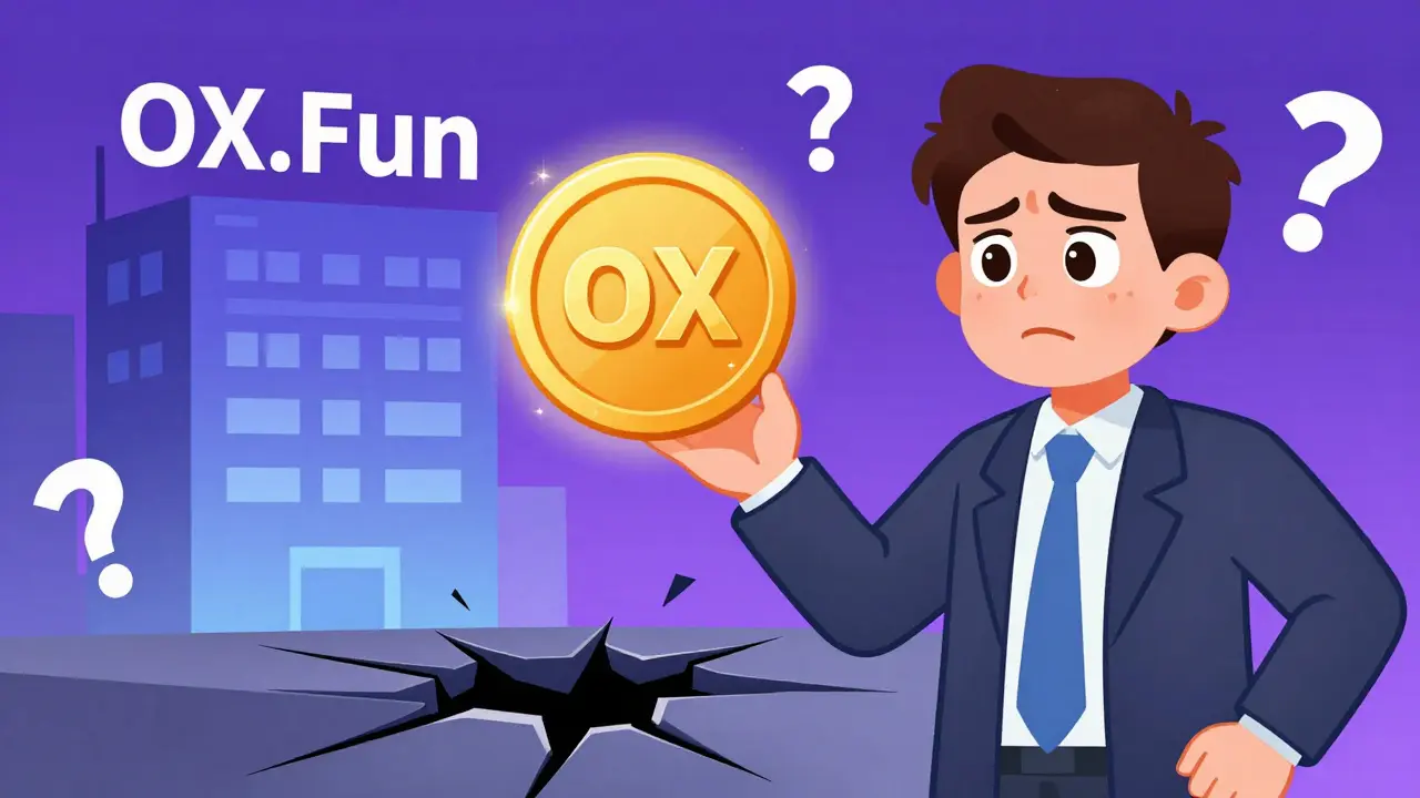 Confused investor holding volatile OX token amidst uncertainty