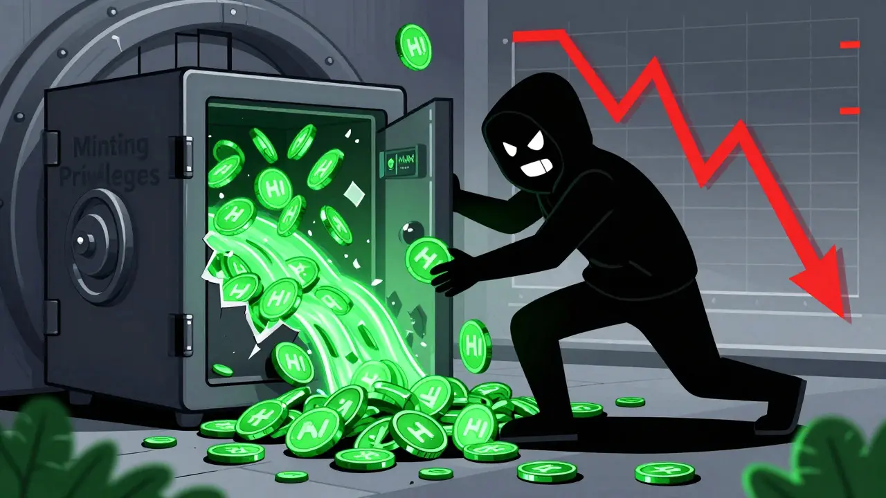 Hacker flooding market with minted tokens causing price crash