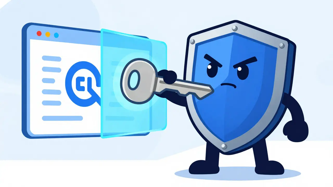 Hardware key blocking phishing attack in cartoon style
