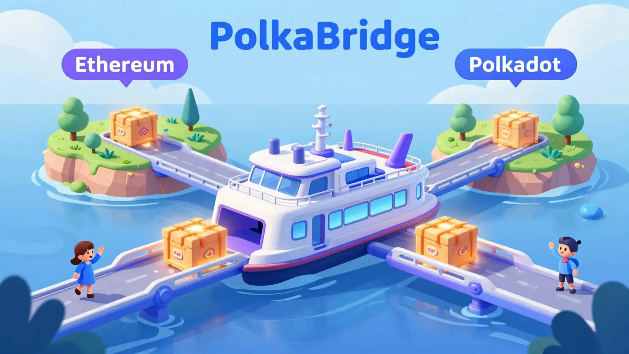Illustration of bridge connecting Ethereum and Polkadot islands
