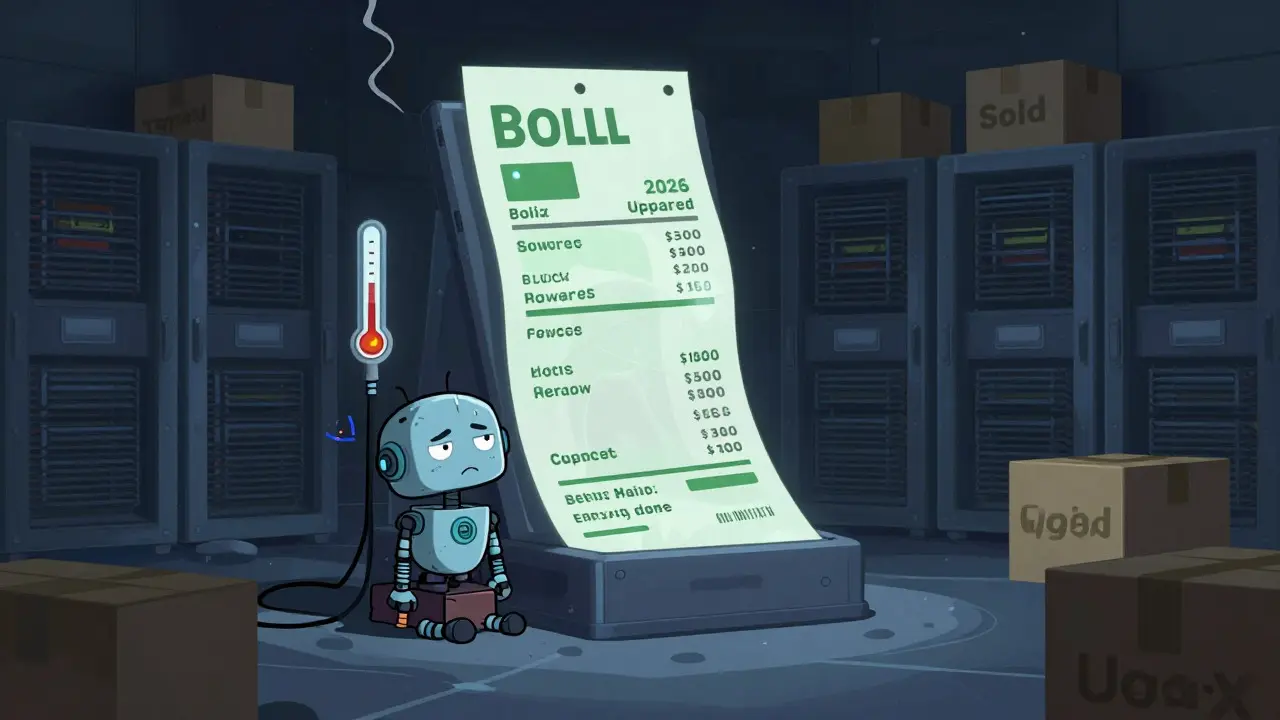 Lonely robot miner struggling with high electricity bills in a dark room