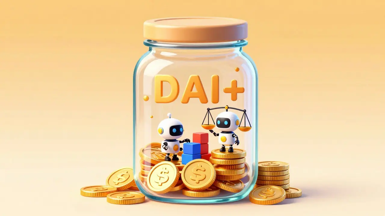 Robots managing yield in a jar of DAI+ coins
