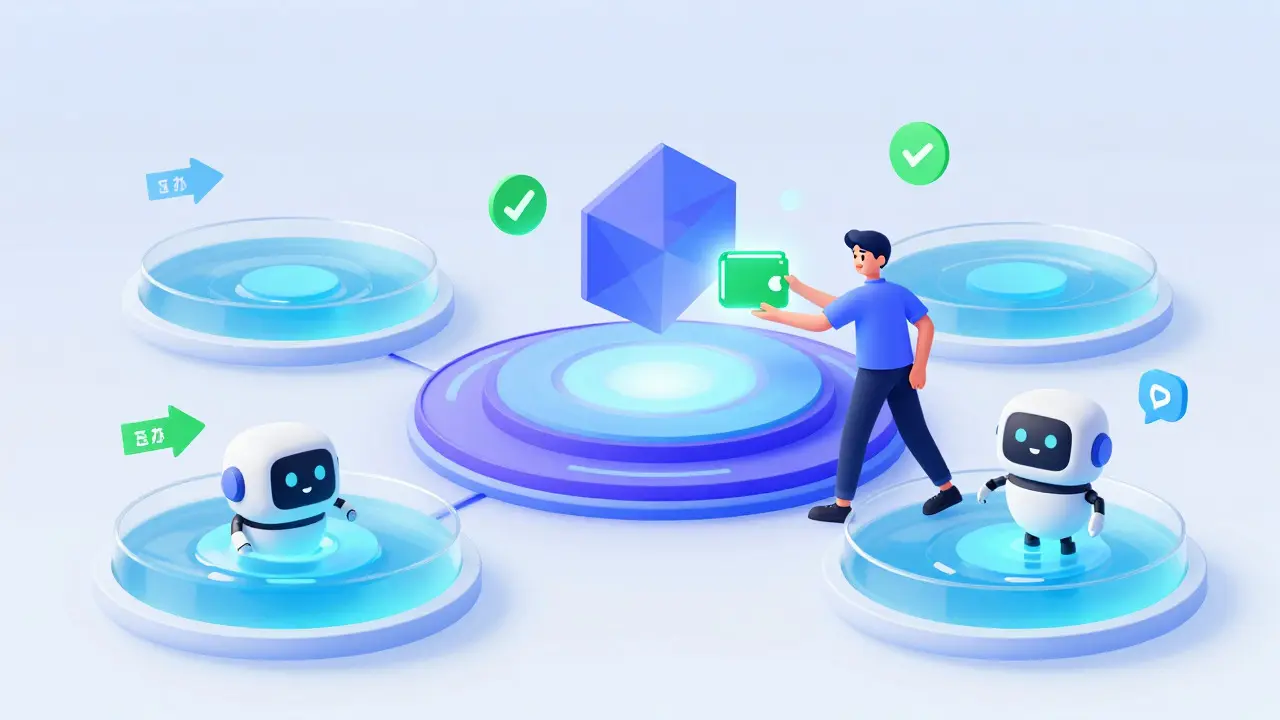 Cartoon character connecting wallet to Kine Protocol's zero-fee trading hub