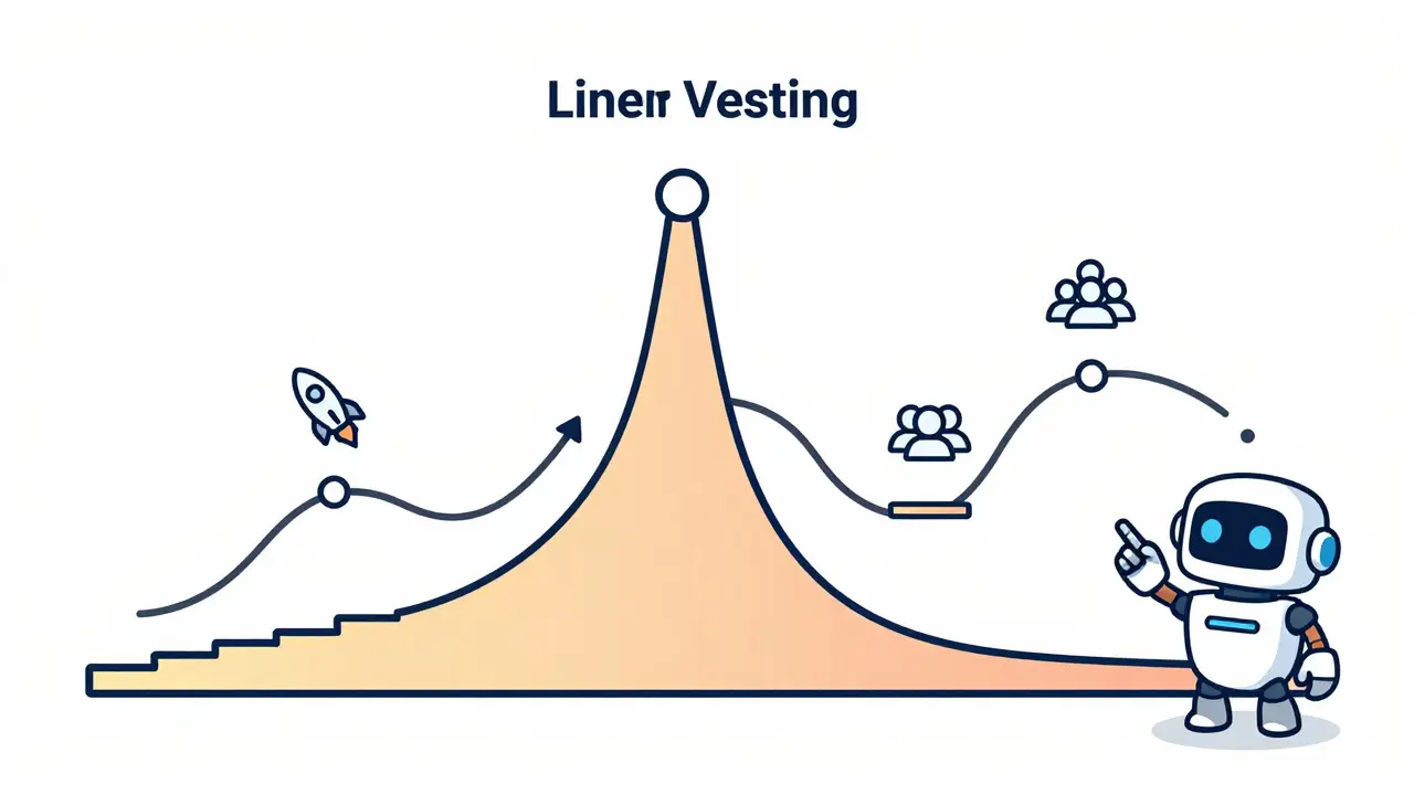 Illustration of linear, cliff, and milestone-based vesting timelines