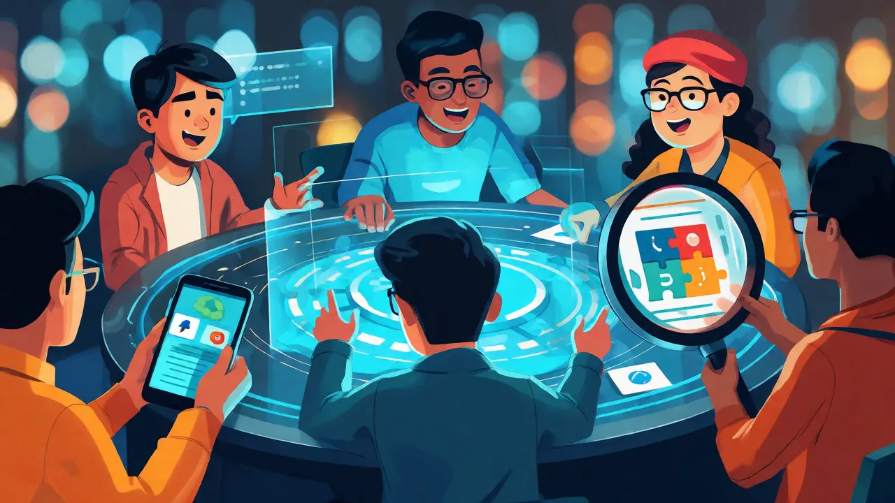 Cartoon characters engaging in crypto tasks and testing