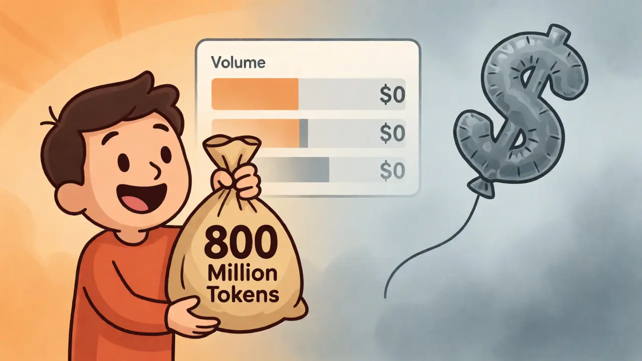 Cartoon contrasting token excitement with zero-value reality