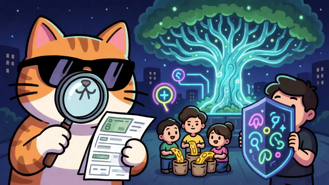 Cartoon depicting VPN usage and family wallet splits to navigate Turkish crypto financial regulations.