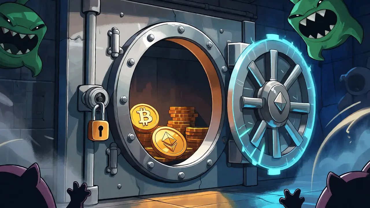 Fortified digital vault protecting Bitcoin and Ethereum in cold storage