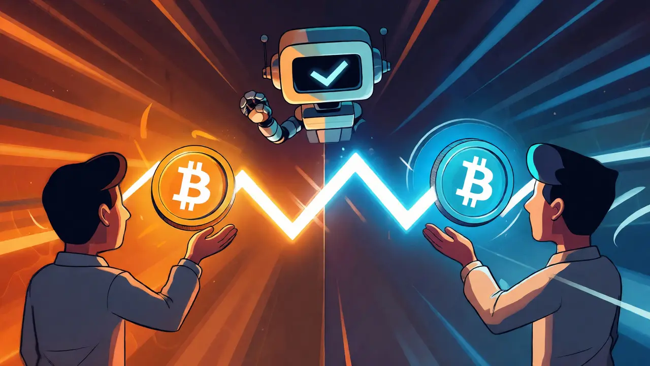 Illustration of an arbitrage trade connecting two exchanges via lightning