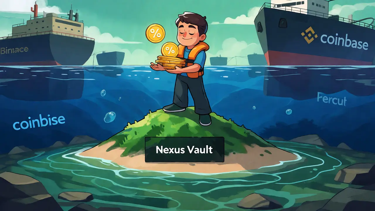 Person on small island holding crypto yields amidst larger exchange competitors