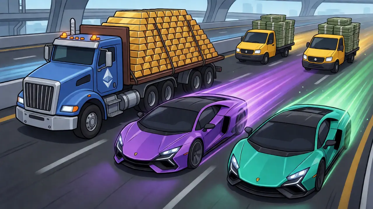 Race track analogy comparing Ethereum security vs Solana speed