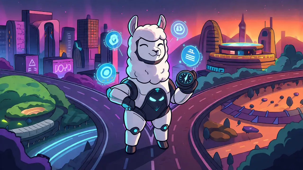 Robotic alpaca navigating paths to multi-chain DeFi expansion