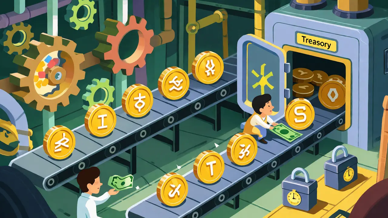 Cartoon depiction of OHM fork bonding and treasury mechanics
